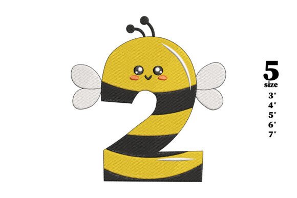 Bee in the Shape of the Number 2: A Stylish Embroidery Design
