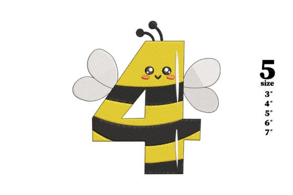 Bee in the Shape of the Number 4: A Charming Embroidery Design
