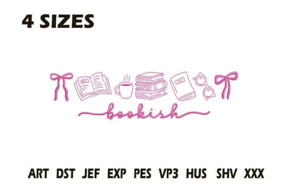Bookish Line Art: A Charming Embroidery Design