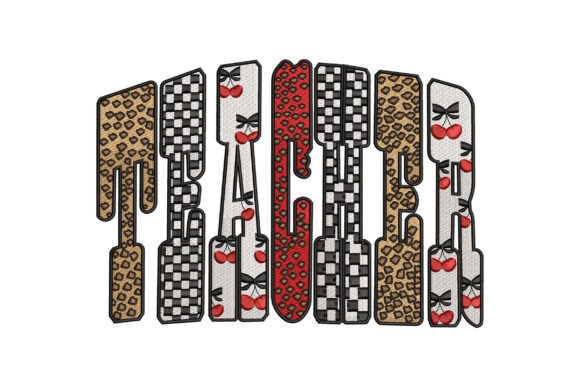 Retro Checker Cherry Leopard Teacher Embroidery